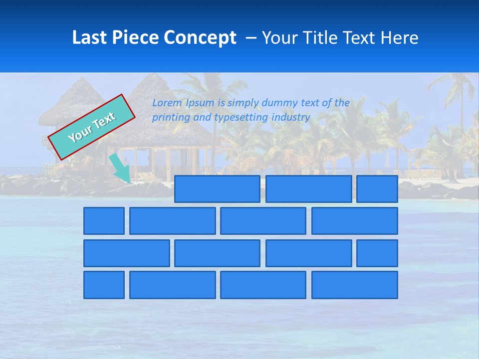 A Tropical Beach With Palm Trees And Huts PowerPoint Template