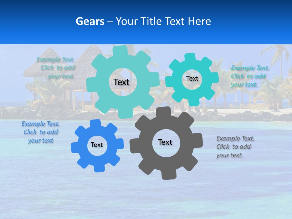 A Tropical Beach With Palm Trees And Huts PowerPoint Template