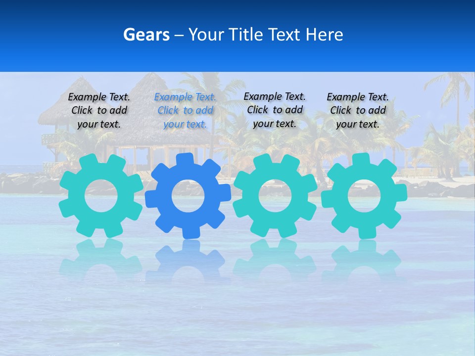 A Tropical Beach With Palm Trees And Huts PowerPoint Template