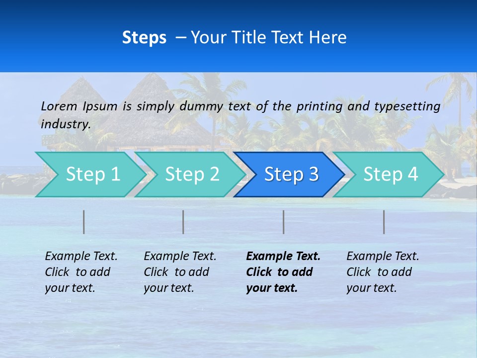 A Tropical Beach With Palm Trees And Huts PowerPoint Template