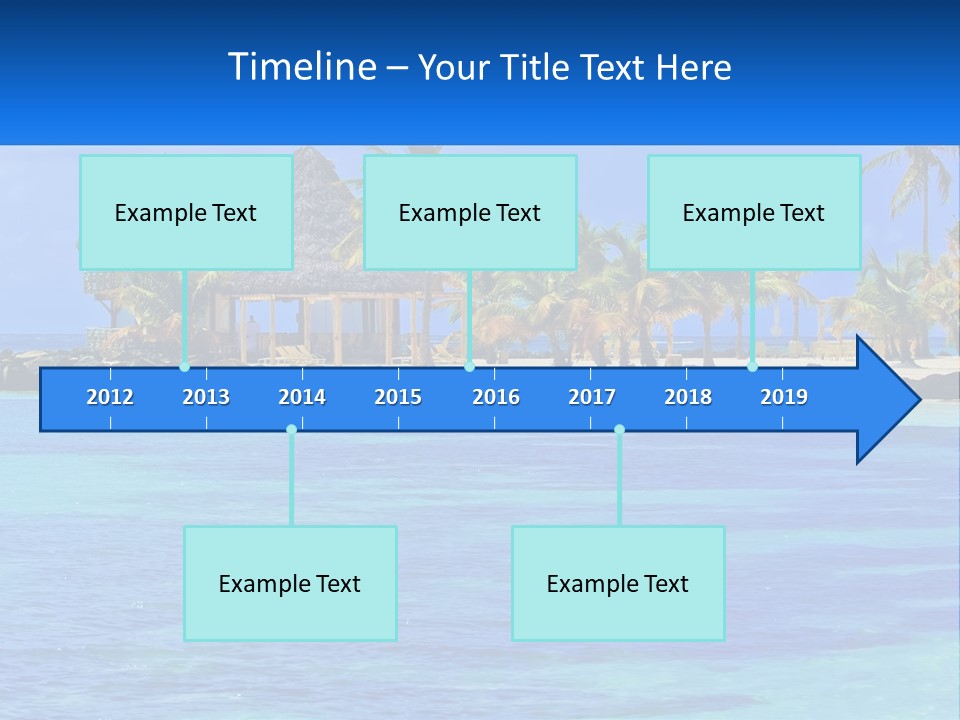 A Tropical Beach With Palm Trees And Huts PowerPoint Template