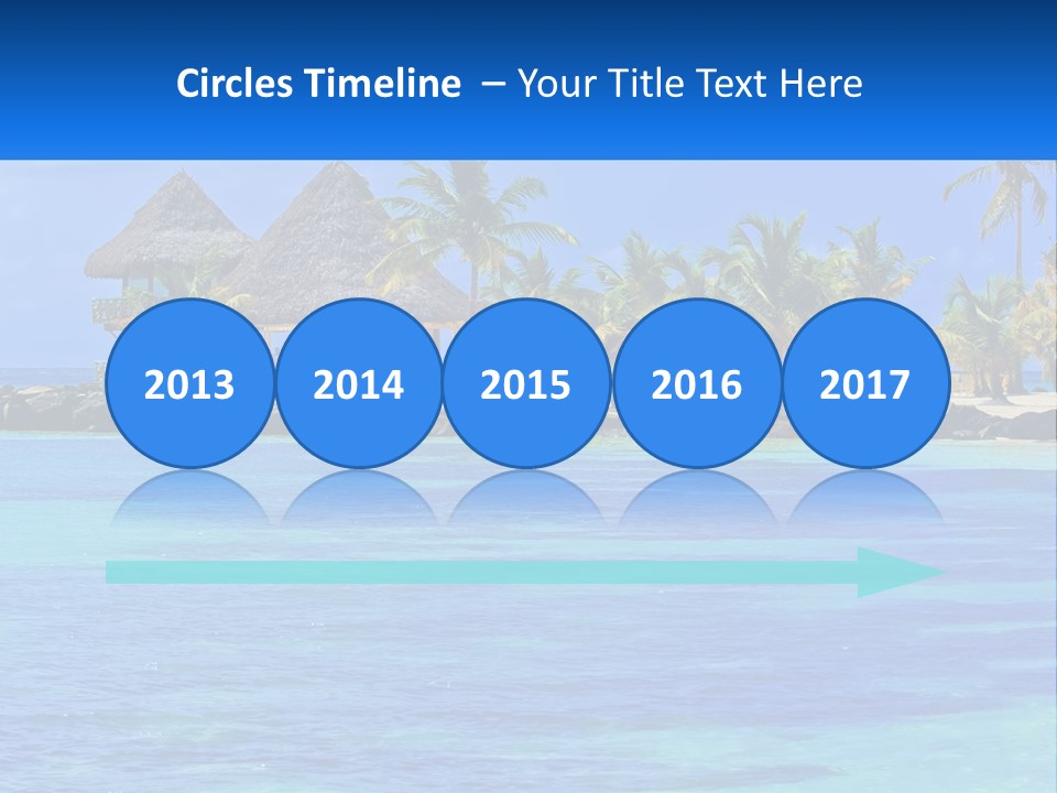 A Tropical Beach With Palm Trees And Huts PowerPoint Template