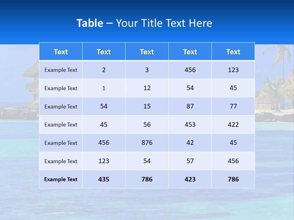 A Tropical Beach With Palm Trees And Huts PowerPoint Template