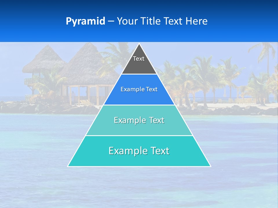 A Tropical Beach With Palm Trees And Huts PowerPoint Template