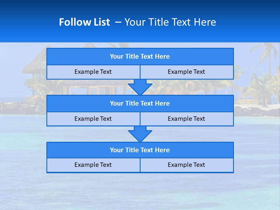 A Tropical Beach With Palm Trees And Huts PowerPoint Template