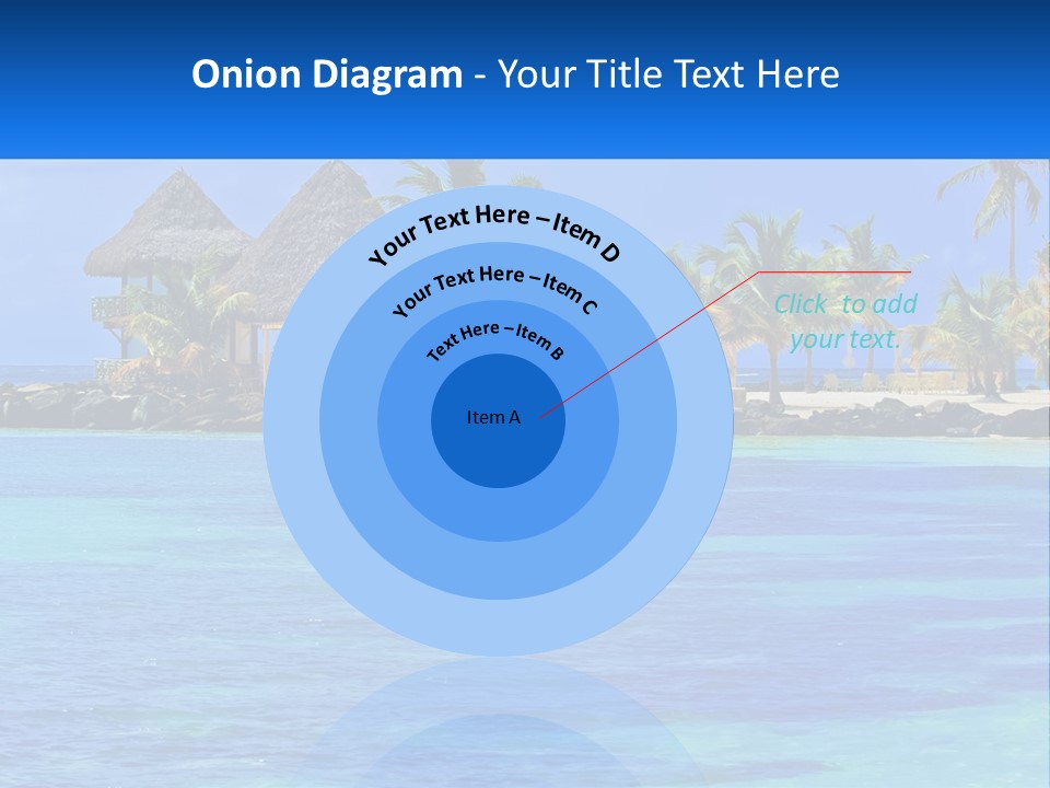 A Tropical Beach With Palm Trees And Huts PowerPoint Template