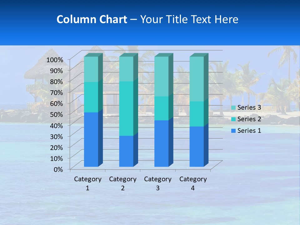 A Tropical Beach With Palm Trees And Huts PowerPoint Template