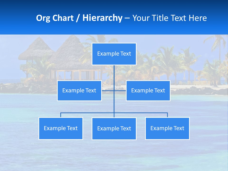 A Tropical Beach With Palm Trees And Huts PowerPoint Template