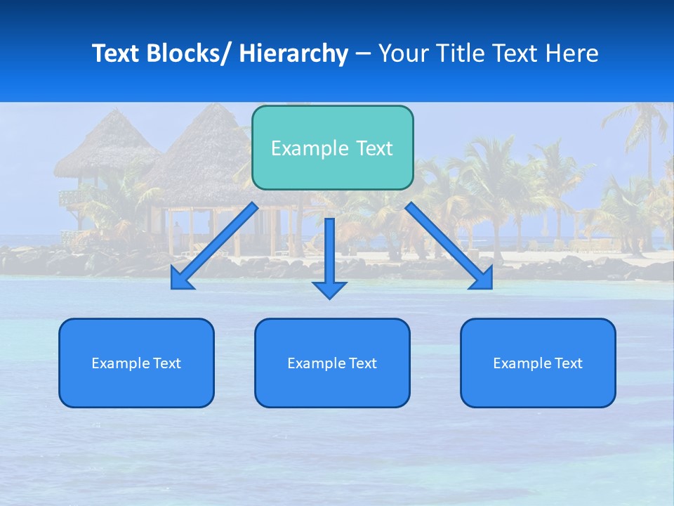 A Tropical Beach With Palm Trees And Huts PowerPoint Template