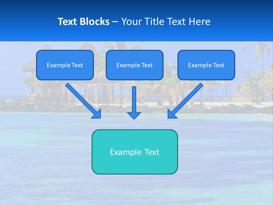 A Tropical Beach With Palm Trees And Huts PowerPoint Template