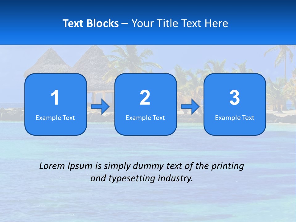 A Tropical Beach With Palm Trees And Huts PowerPoint Template