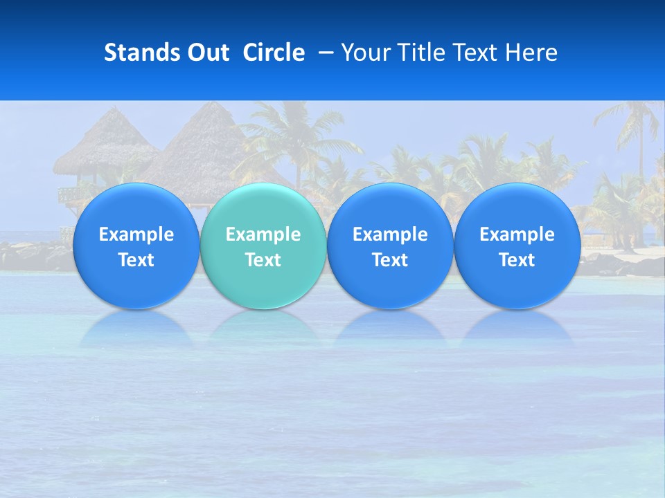 A Tropical Beach With Palm Trees And Huts PowerPoint Template