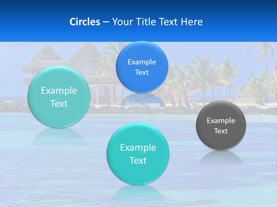 A Tropical Beach With Palm Trees And Huts PowerPoint Template