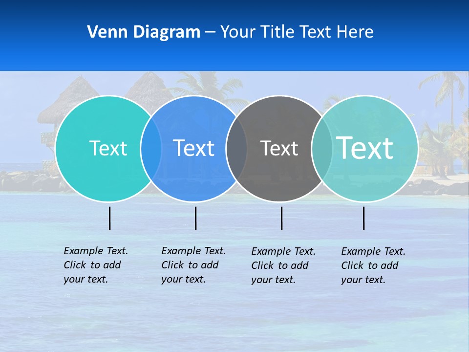 A Tropical Beach With Palm Trees And Huts PowerPoint Template