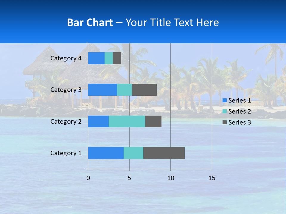 A Tropical Beach With Palm Trees And Huts PowerPoint Template