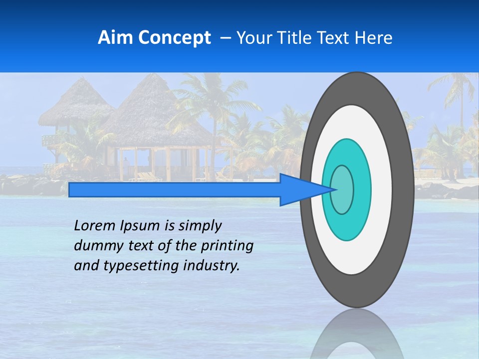 A Tropical Beach With Palm Trees And Huts PowerPoint Template