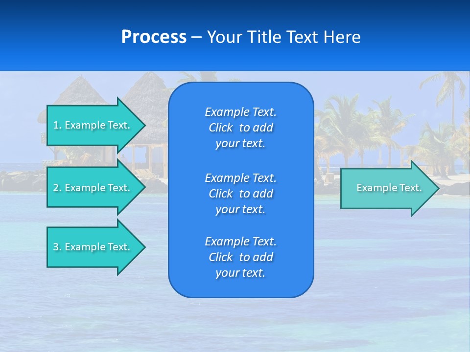 A Tropical Beach With Palm Trees And Huts PowerPoint Template
