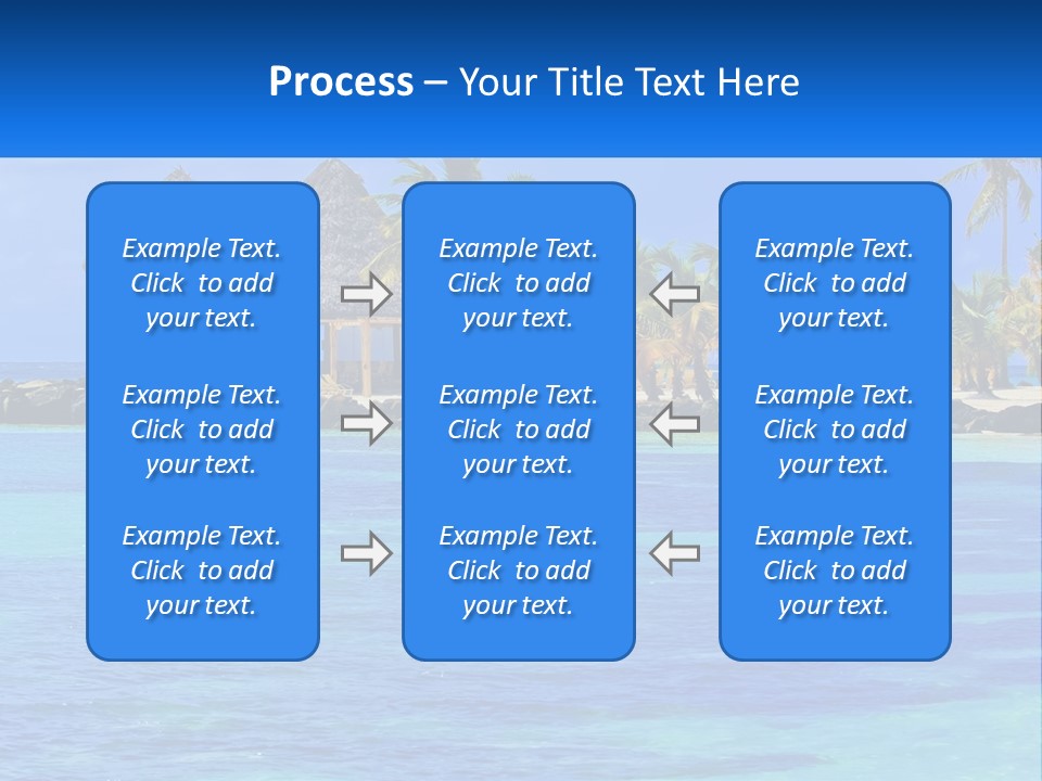 A Tropical Beach With Palm Trees And Huts PowerPoint Template