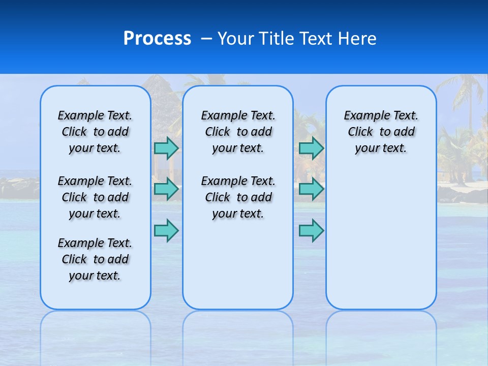A Tropical Beach With Palm Trees And Huts PowerPoint Template