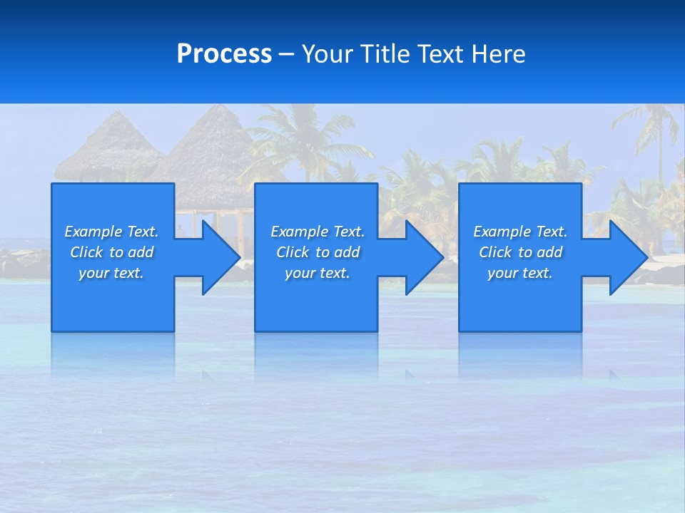 A Tropical Beach With Palm Trees And Huts PowerPoint Template