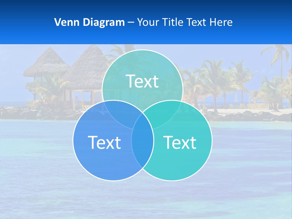 A Tropical Beach With Palm Trees And Huts PowerPoint Template