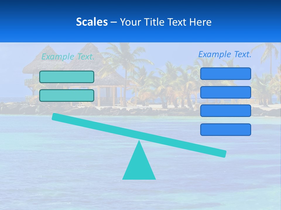 A Tropical Beach With Palm Trees And Huts PowerPoint Template