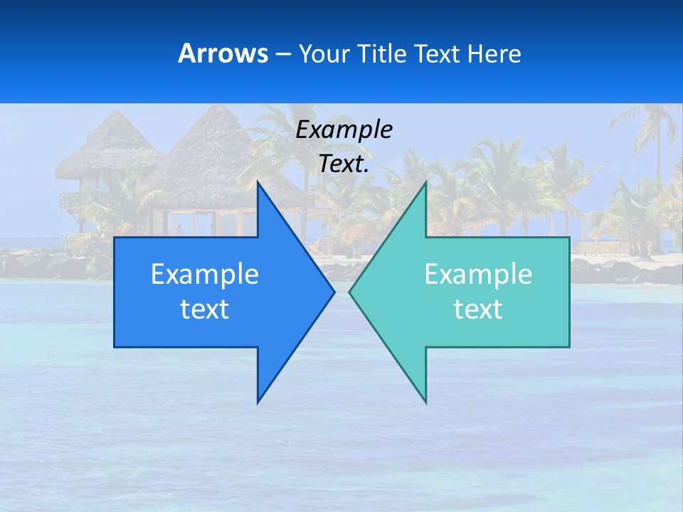 A Tropical Beach With Palm Trees And Huts PowerPoint Template