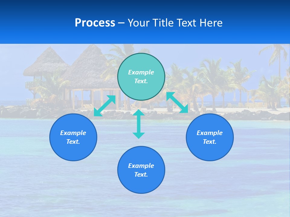 A Tropical Beach With Palm Trees And Huts PowerPoint Template