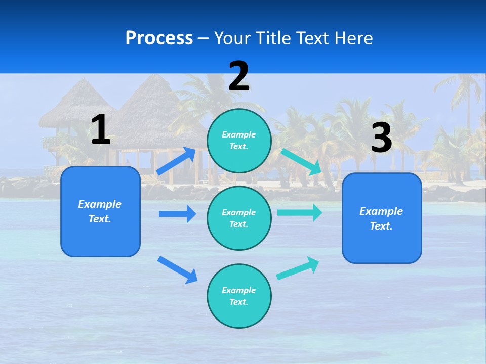 A Tropical Beach With Palm Trees And Huts PowerPoint Template