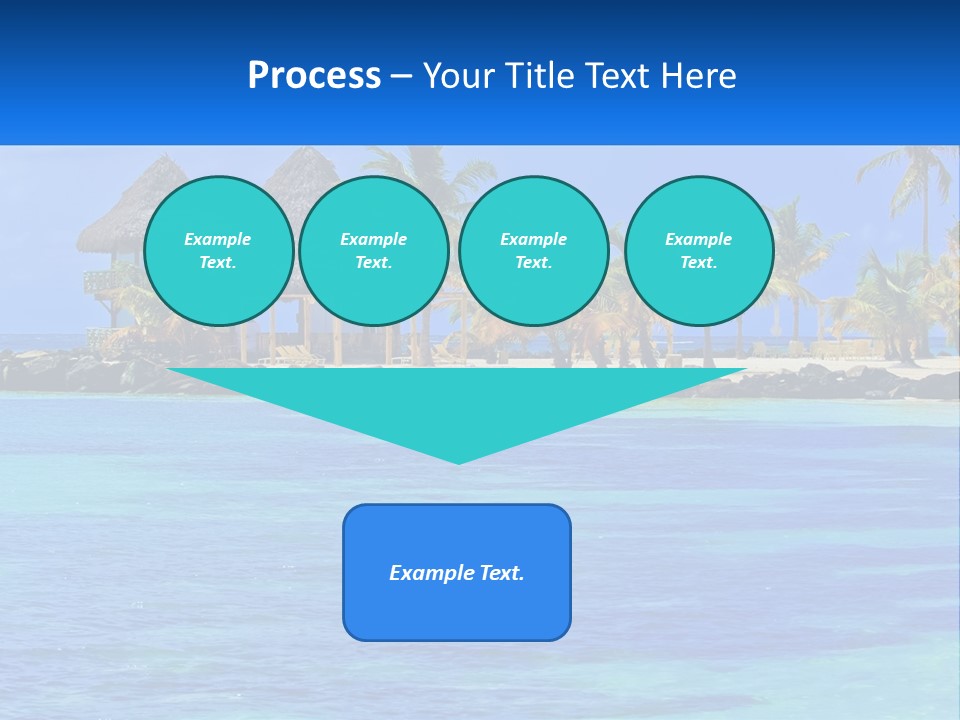 A Tropical Beach With Palm Trees And Huts PowerPoint Template