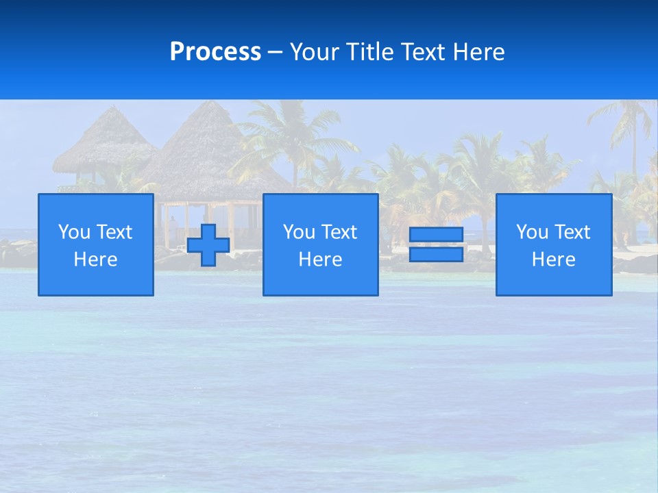 A Tropical Beach With Palm Trees And Huts PowerPoint Template