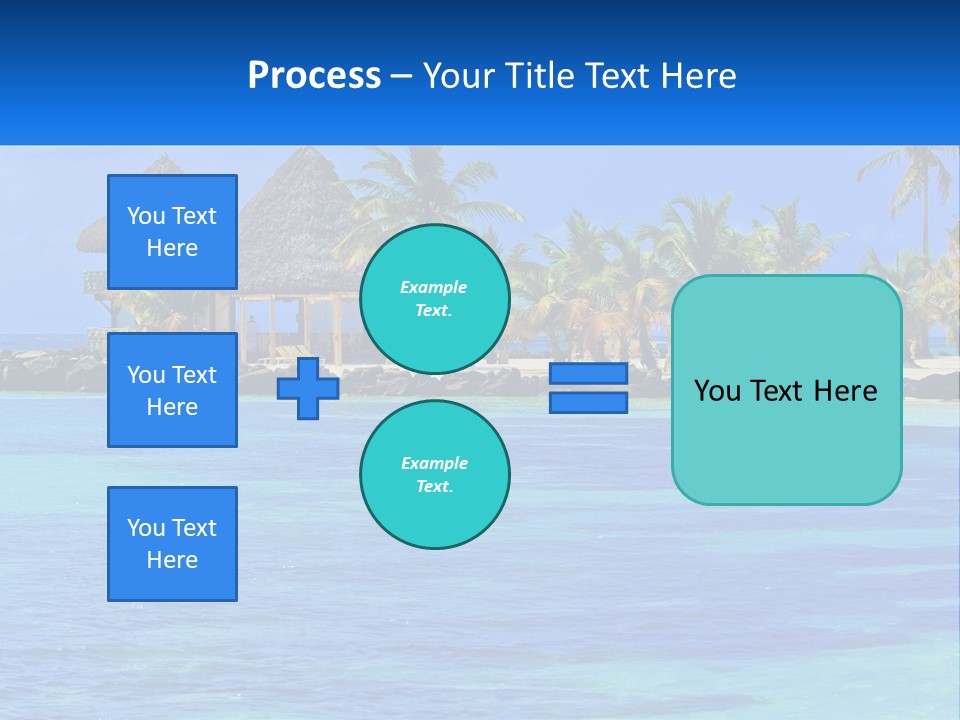 A Tropical Beach With Palm Trees And Huts PowerPoint Template