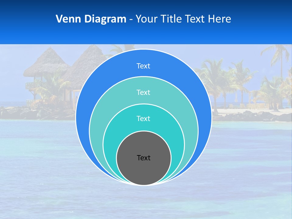 A Tropical Beach With Palm Trees And Huts PowerPoint Template