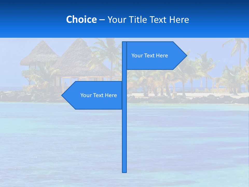 A Tropical Beach With Palm Trees And Huts PowerPoint Template