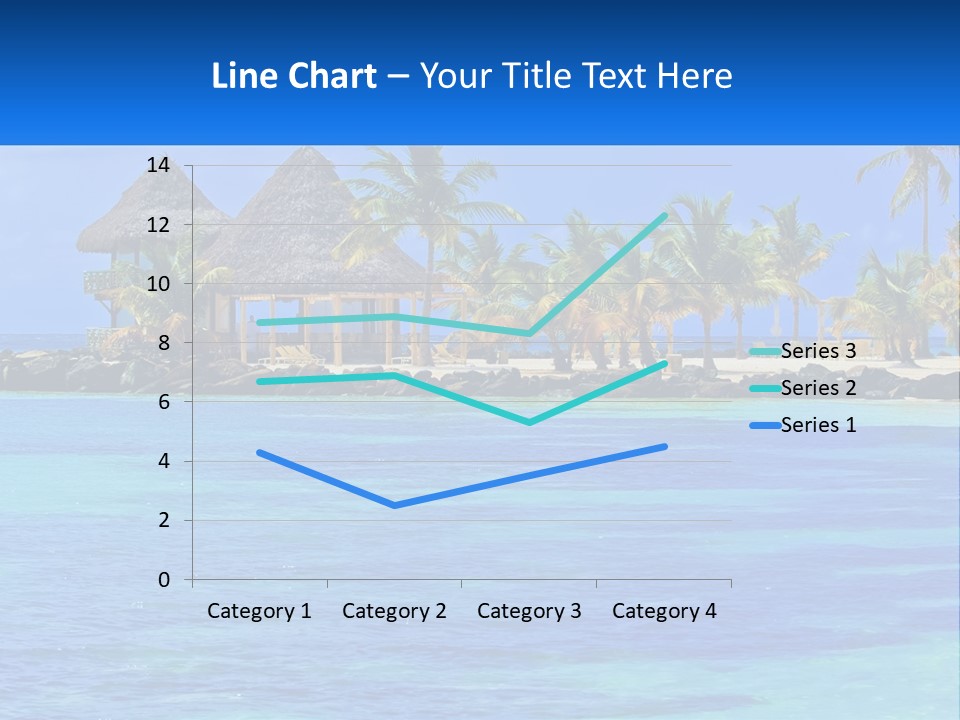 A Tropical Beach With Palm Trees And Huts PowerPoint Template