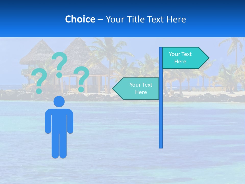 A Tropical Beach With Palm Trees And Huts PowerPoint Template