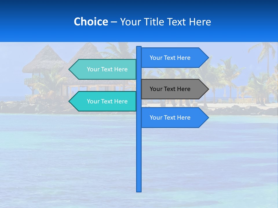 A Tropical Beach With Palm Trees And Huts PowerPoint Template