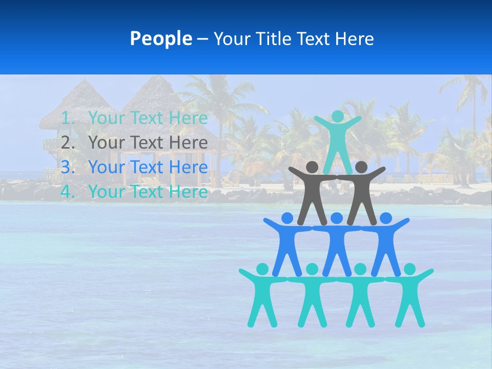 A Tropical Beach With Palm Trees And Huts PowerPoint Template