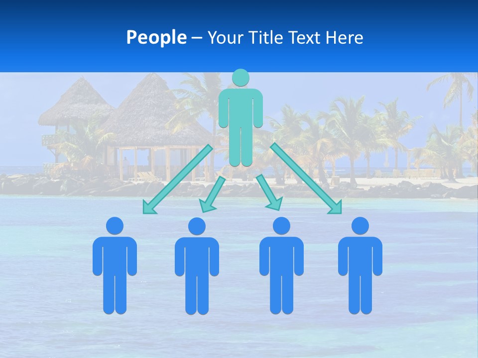 A Tropical Beach With Palm Trees And Huts PowerPoint Template