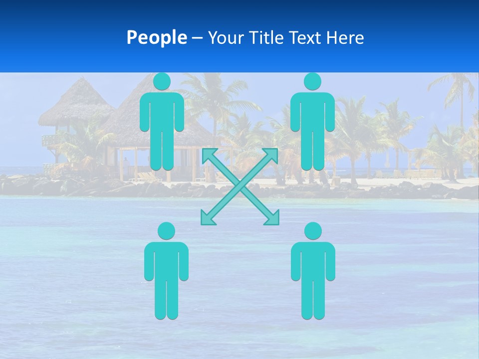 A Tropical Beach With Palm Trees And Huts PowerPoint Template