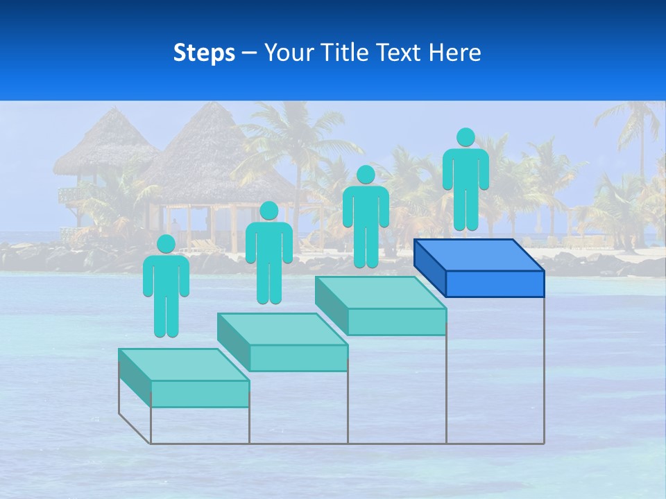 A Tropical Beach With Palm Trees And Huts PowerPoint Template