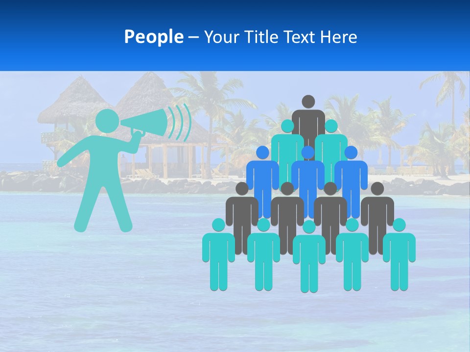 A Tropical Beach With Palm Trees And Huts PowerPoint Template