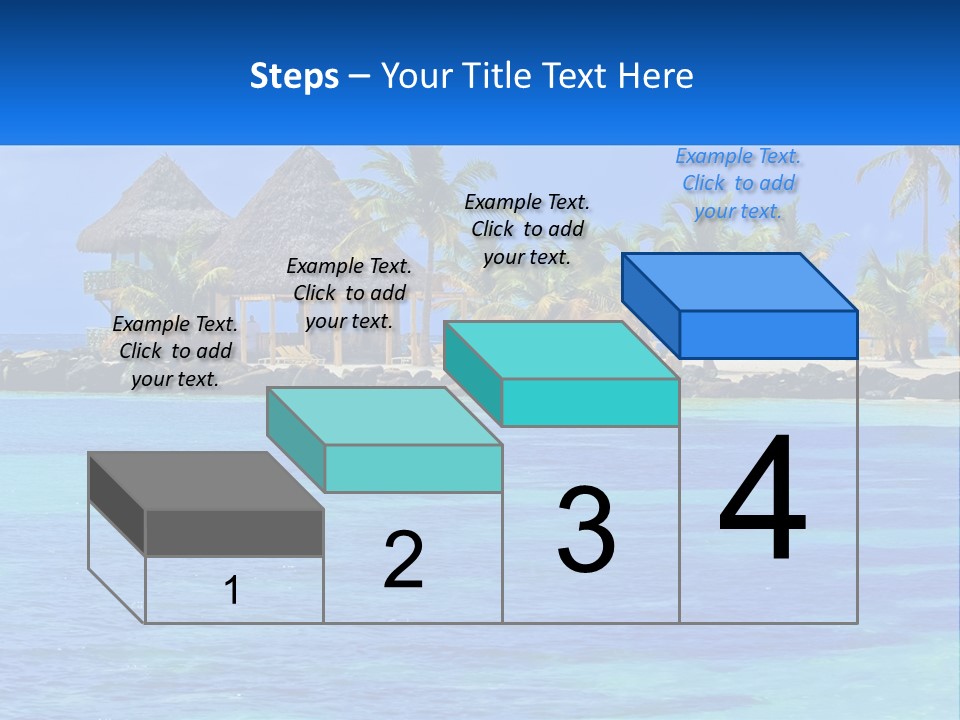 A Tropical Beach With Palm Trees And Huts PowerPoint Template