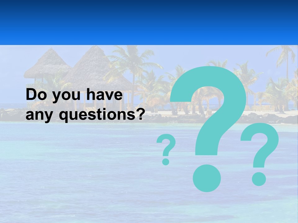 A Tropical Beach With Palm Trees And Huts PowerPoint Template