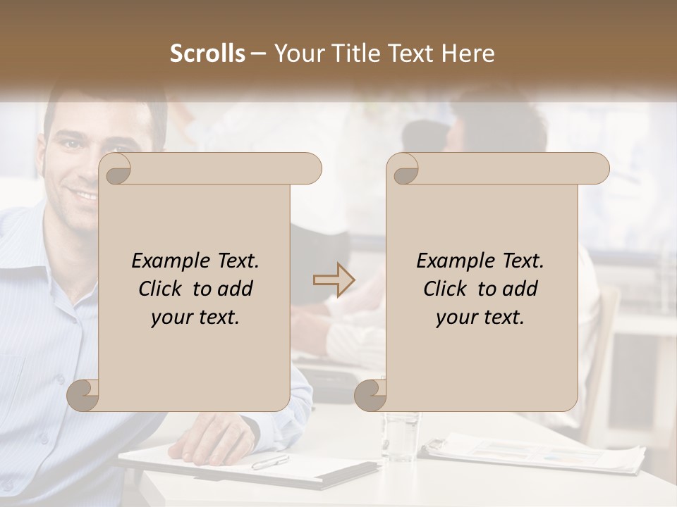 A Man Sitting At A Desk In Front Of A Group Of People PowerPoint Template