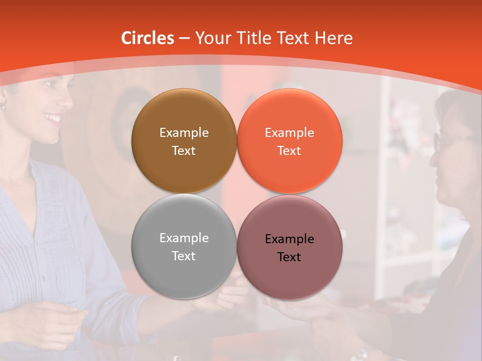 A Woman Handing Something To A Woman In A Blue Shirt PowerPoint Template