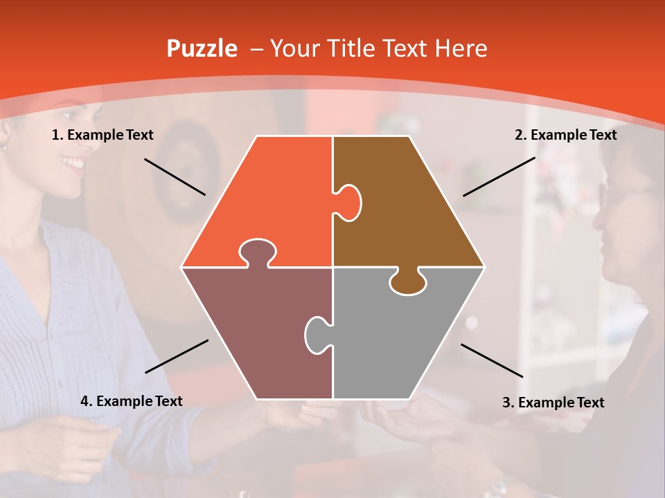 A Woman Handing Something To A Woman In A Blue Shirt PowerPoint Template