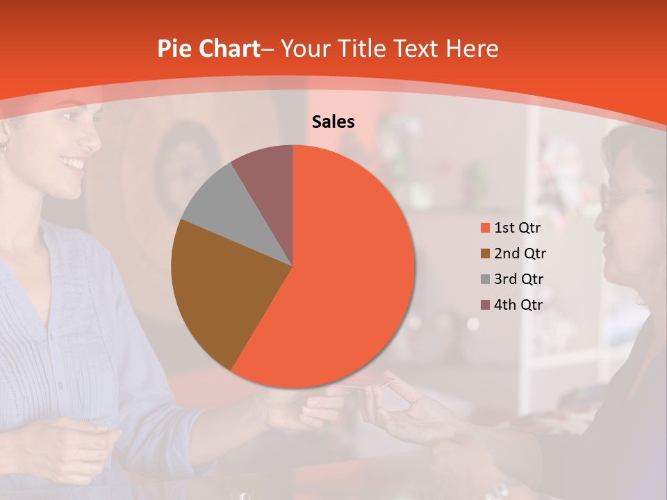 A Woman Handing Something To A Woman In A Blue Shirt PowerPoint Template