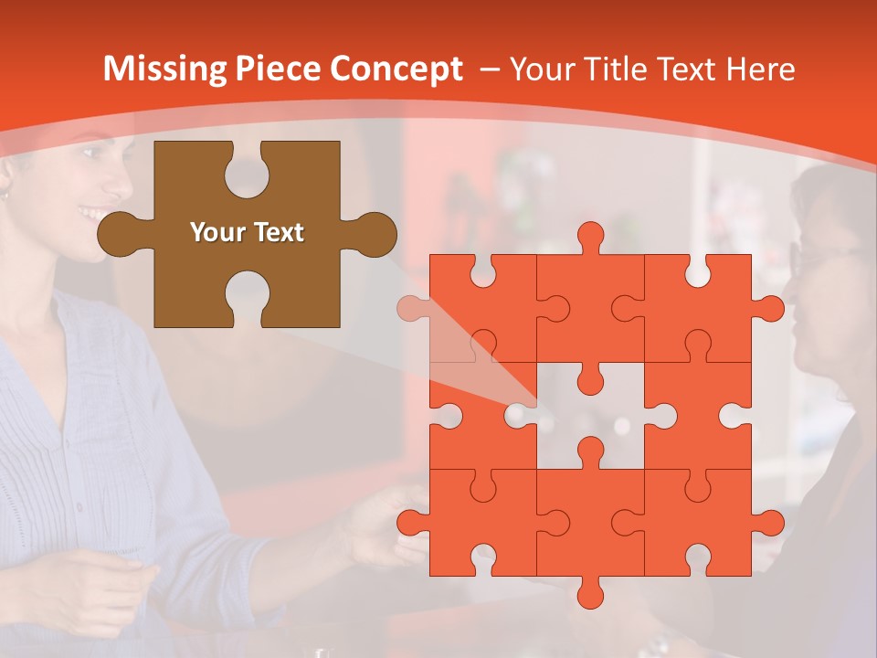 A Woman Handing Something To A Woman In A Blue Shirt PowerPoint Template