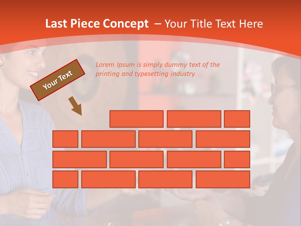 A Woman Handing Something To A Woman In A Blue Shirt PowerPoint Template